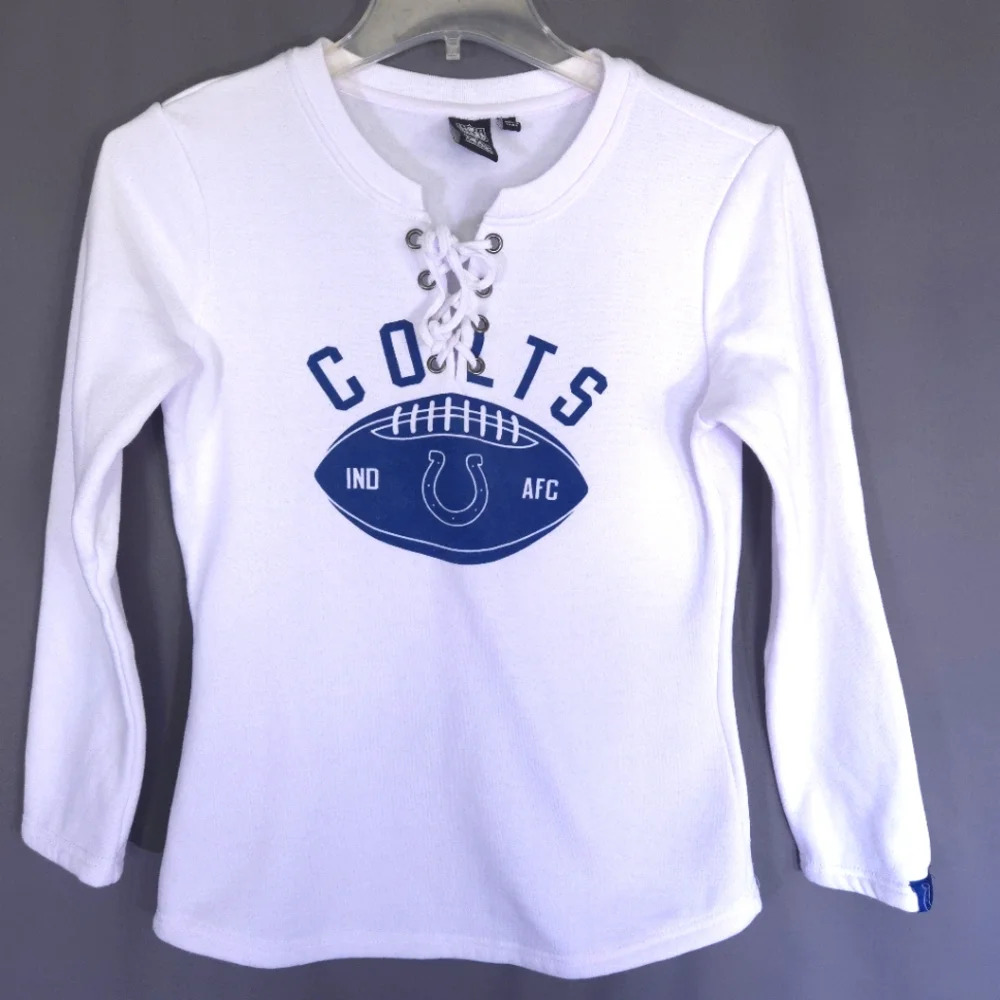 Ultra Game NFL Womens Long Sleeve Fleece Lace Up Sweatshirt Size‎ Large Colts